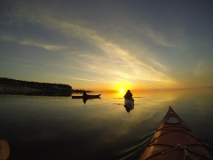 Kayaks on Lake Huron at dawn