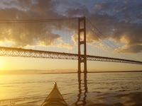 Sunset kayak tour at the Mackinac Bridge