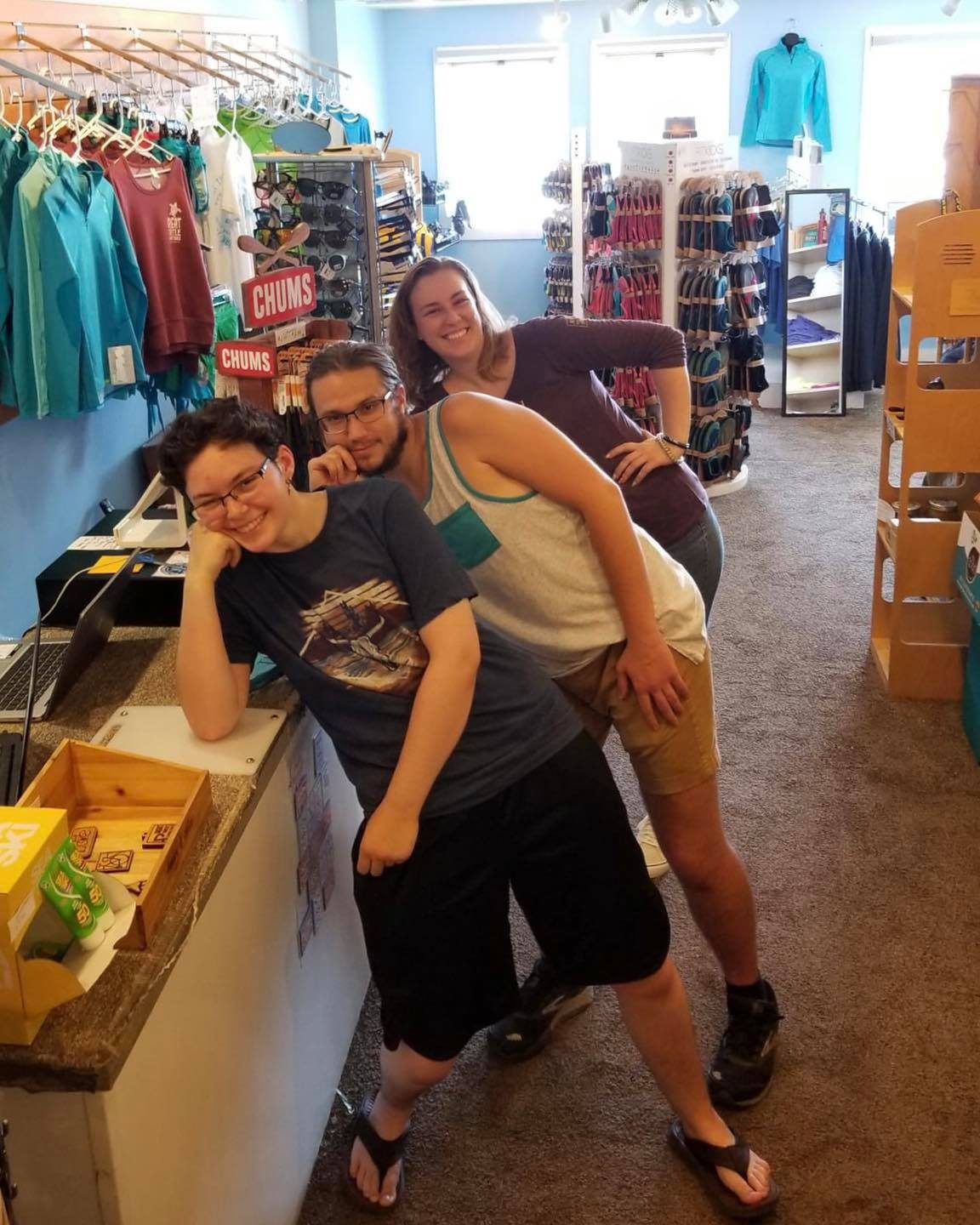 The Great Turtle Kayak Tours crew in the waterfront shop