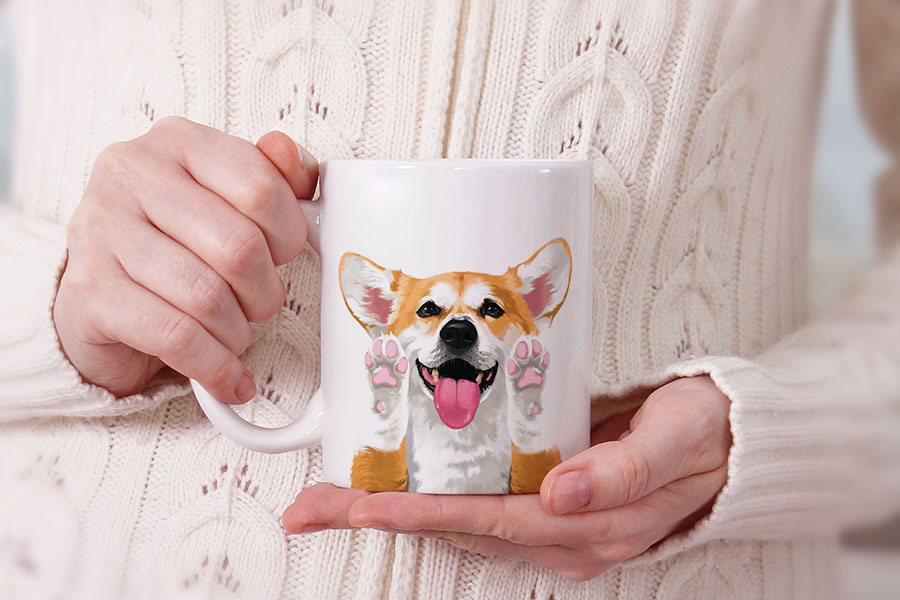 Dog Face Design Ceramic Travel Mug Home Tea Coffee Cup With Handgrip, 11 OZ - Picture 113 of 279