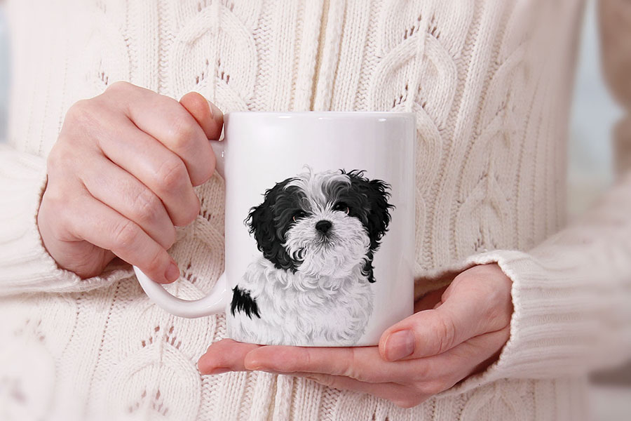 Dog Face Design Ceramic Travel Mug Home Tea Coffee Cup With Handgrip, 11 OZ - Picture 43 of 279
