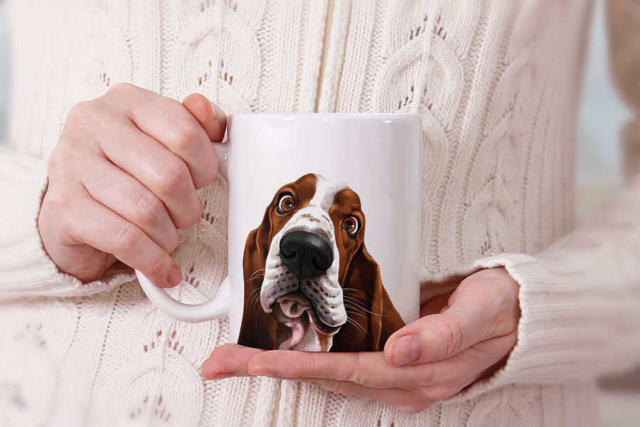Dog Face Design Ceramic Travel Mug Home Tea Coffee Cup With Handgrip, 11 OZ - Picture 8 of 279