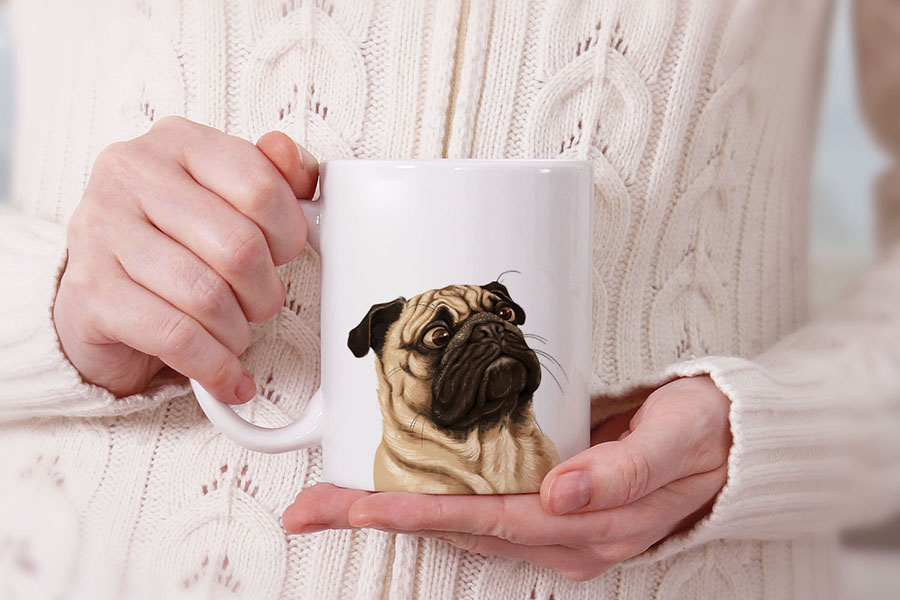 Dog Face Design Ceramic Travel Mug Home Tea Coffee Cup With Handgrip, 11 OZ - Picture 57 of 279