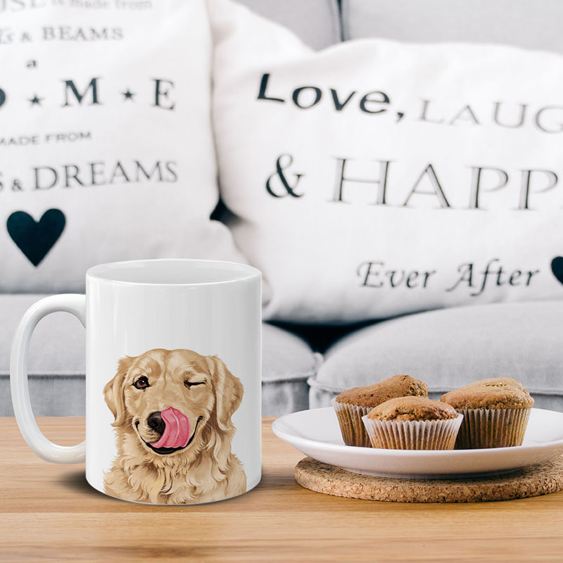 Dog Face Design Ceramic Travel Mug Home Tea Coffee Cup With Handgrip, 11 OZ - Picture 153 of 279