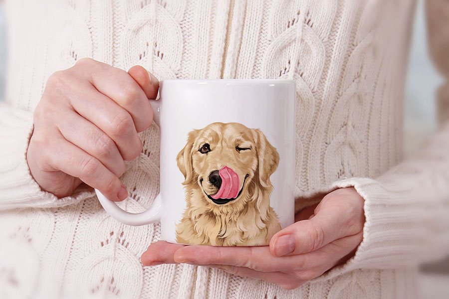 Dog Face Design Ceramic Travel Mug Home Tea Coffee Cup With Handgrip, 11 OZ - Picture 155 of 279