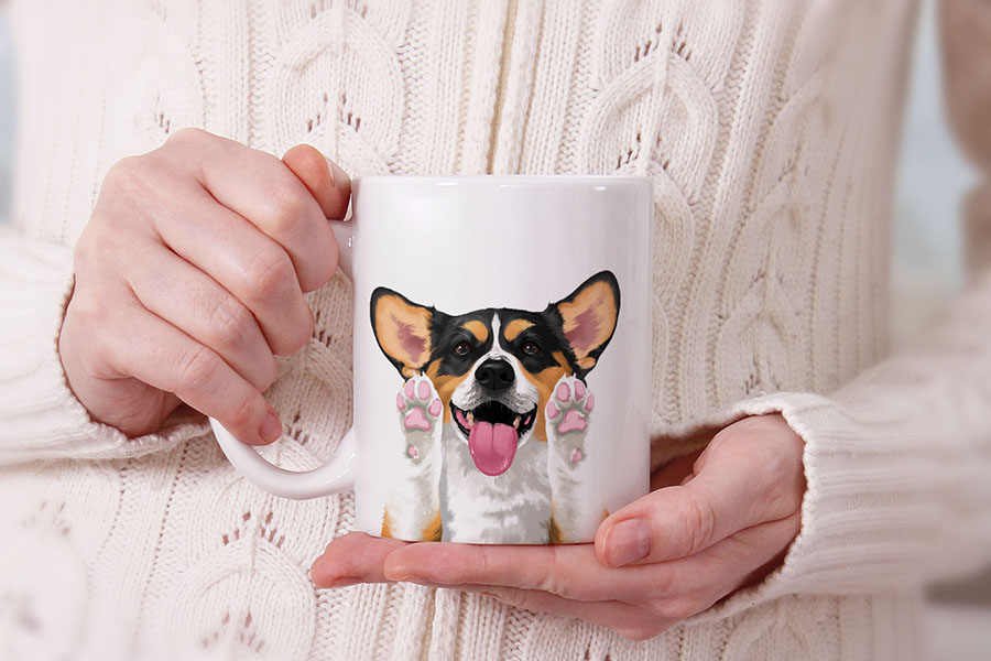 Dog Face Design Ceramic Travel Mug Home Tea Coffee Cup With Handgrip, 11 OZ - Picture 36 of 279