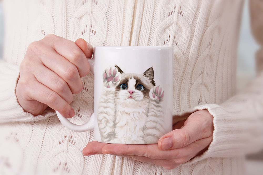 Dog Face Design Ceramic Travel Mug Home Tea Coffee Cup With Handgrip, 11 OZ - Picture 162 of 279