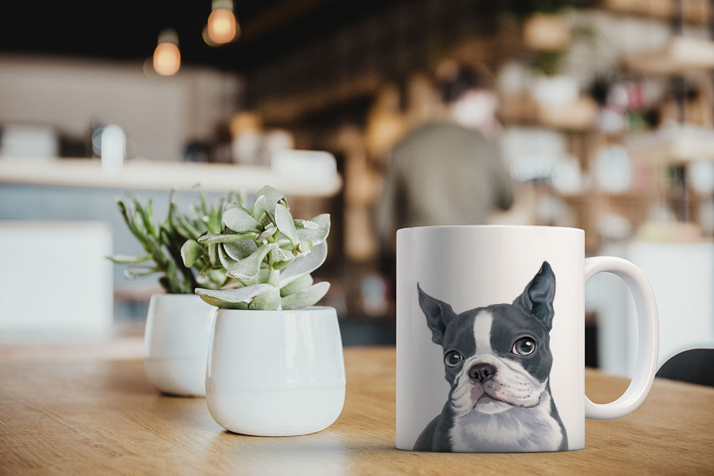 Dog Face Design Ceramic Travel Mug Home Tea Coffee Cup With Handgrip, 11 OZ - Picture 203 of 279