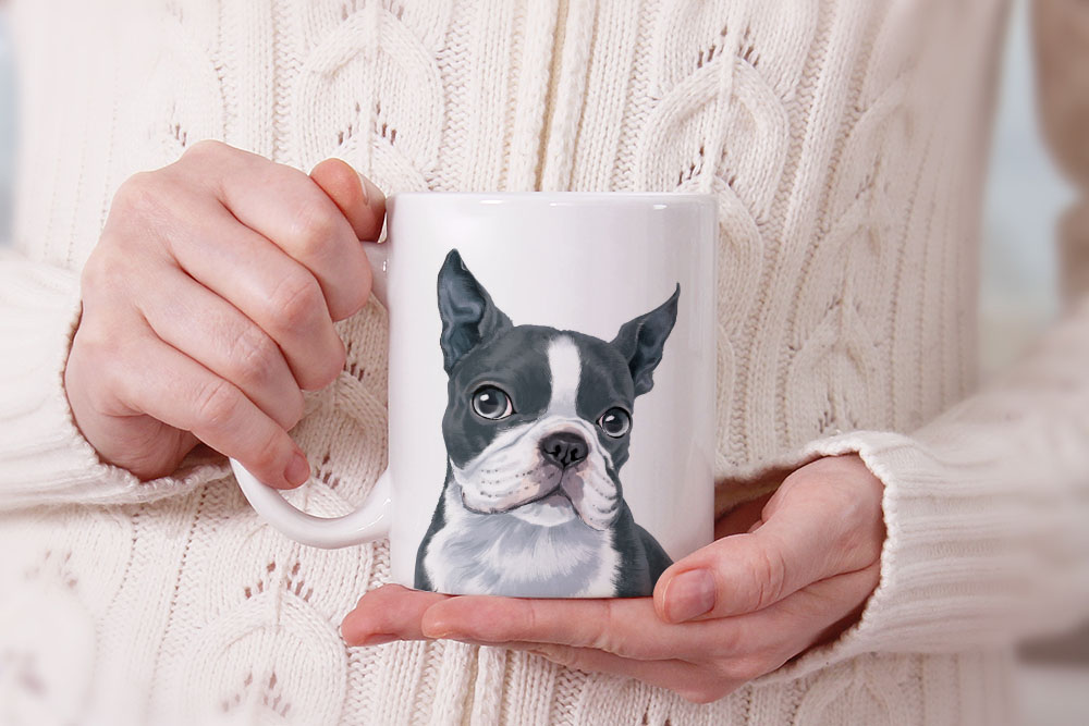 Dog Face Design Ceramic Travel Mug Home Tea Coffee Cup With Handgrip, 11 OZ - Picture 204 of 279