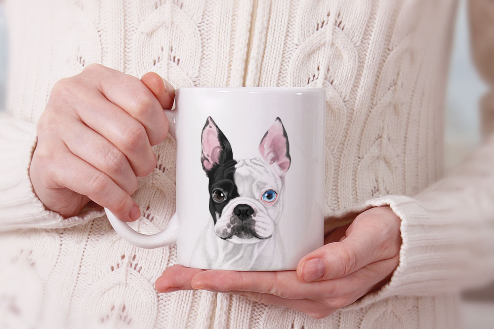 Dog Face Design Ceramic Travel Mug Home Tea Coffee Cup With Handgrip, 11 OZ - Picture 218 of 279
