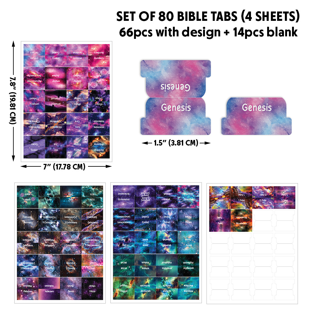 80 Bible Tabs Large Print Laminated Index Tabs (66 Book Tabs & 14 Blank Tabs) - Picture 15 of 19