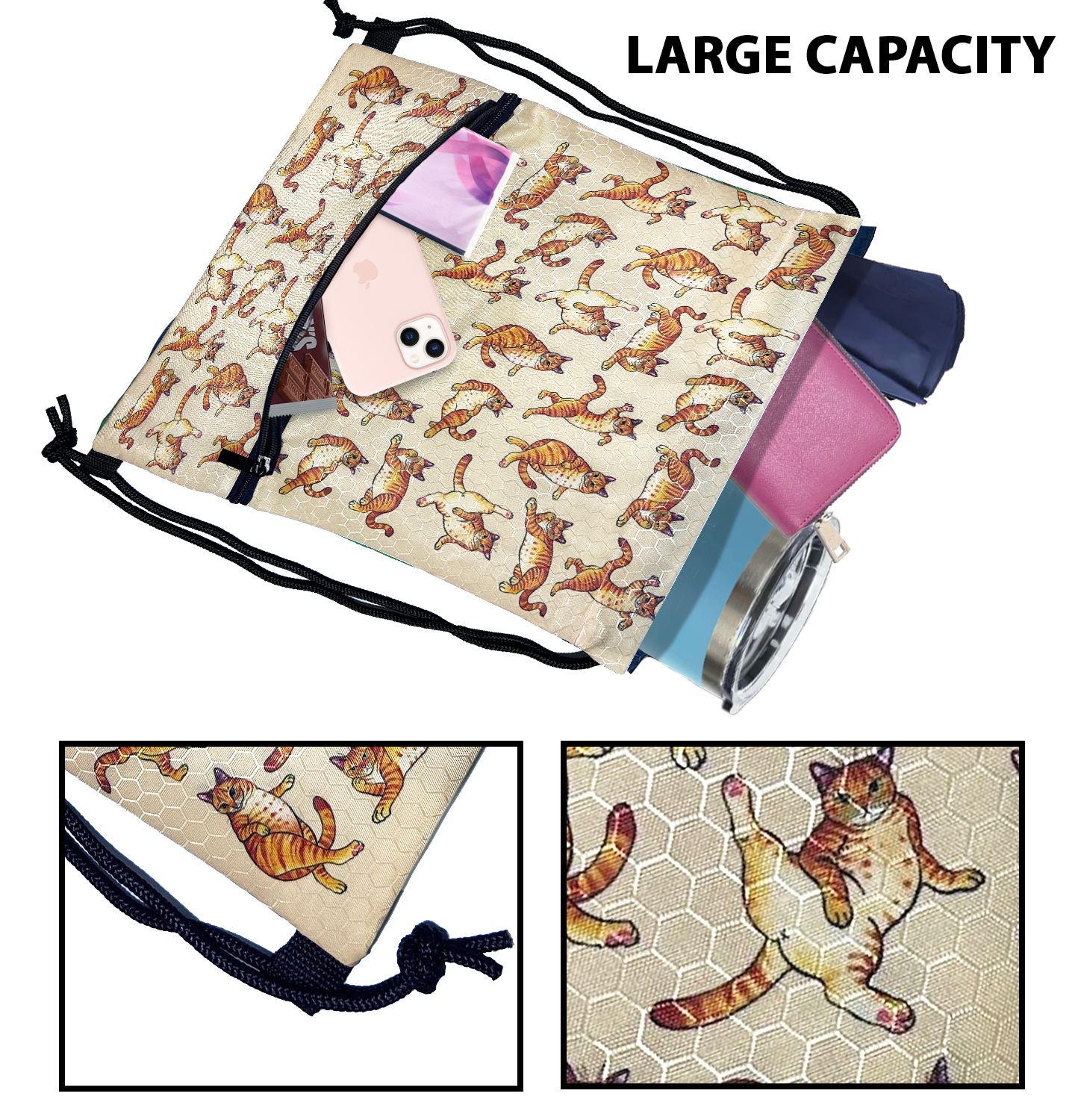 Travel Drawstring Backpack with Zipper Pocket Sport Gym Cinch Sack Pack Bag - Picture 22 of 31