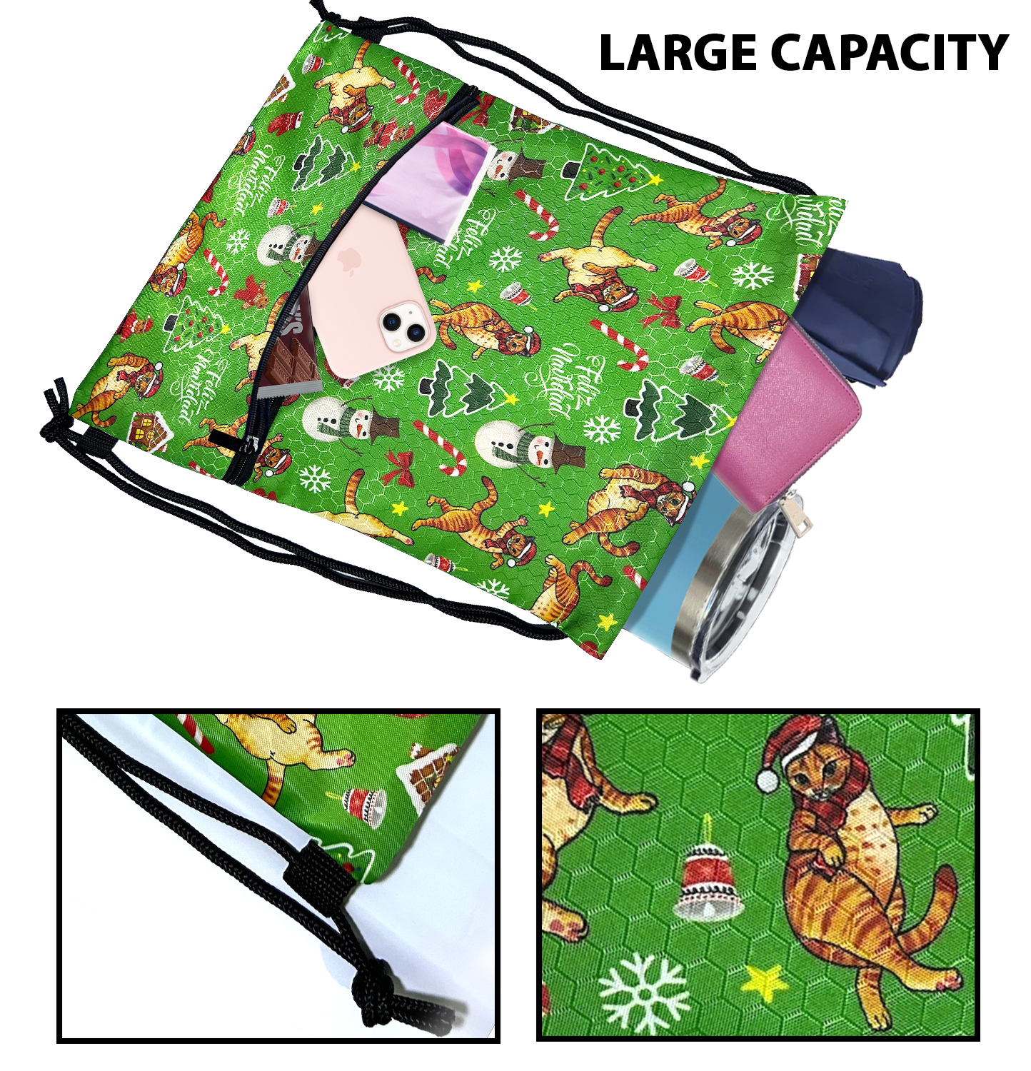 Travel Drawstring Backpack with Zipper Pocket Sport Gym Cinch Sack Pack Bag - Picture 4 of 31