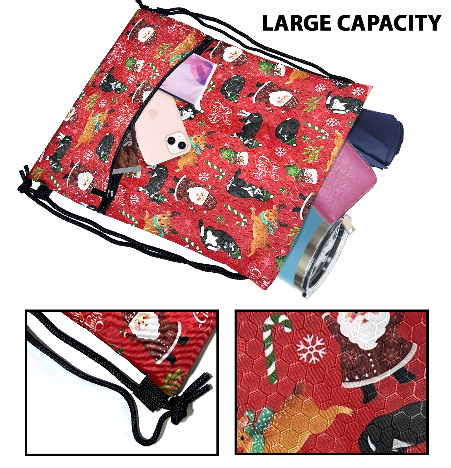 Travel Drawstring Backpack with Zipper Pocket Sport Gym Cinch Sack Pack Bag - Picture 10 of 31