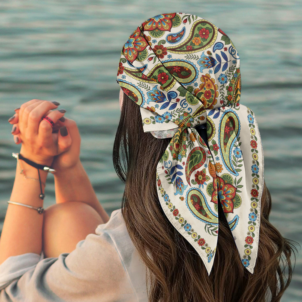 Women Square Satin Hair Scarf Neckerchief Head Scarves Neck Wrap Hair Bandanna - Picture 17 of 19