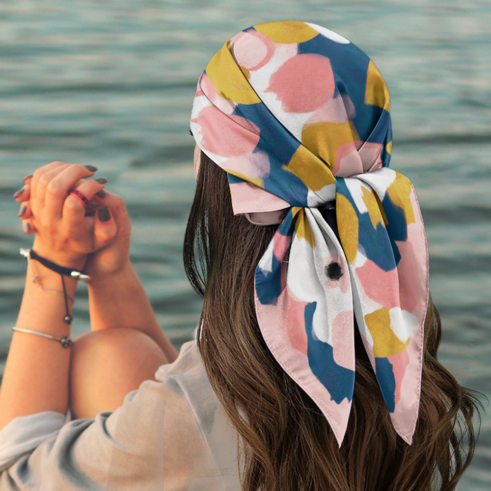Women Square Satin Hair Scarf Neckerchief Head Scarves Neck Wrap Hair Bandanna - Picture 11 of 19