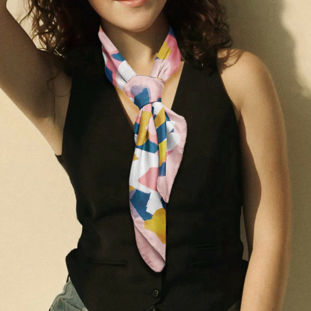 Women Square Satin Hair Scarf Neckerchief Head Scarves Neck Wrap Hair Bandanna - Picture 13 of 19