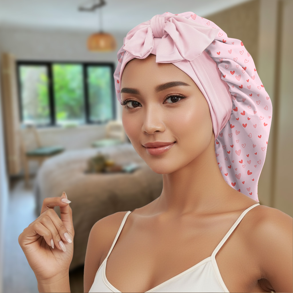 Long Satin Bonnet Sleeping Cap with Tie Band for Curly Hair