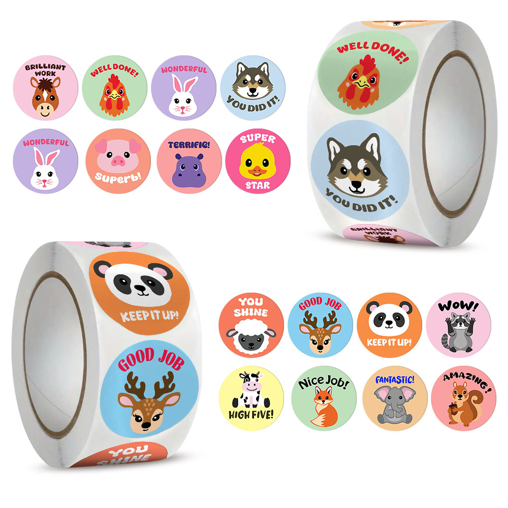 1000 Pcs Reward Stickers Motivational Incentive Labels in 16 Cute Animal Designs