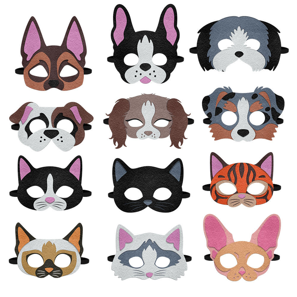 12 Pcs Felt Party Eye Masks for Kids Birthday, Halloween, Dress Up, Cosplay