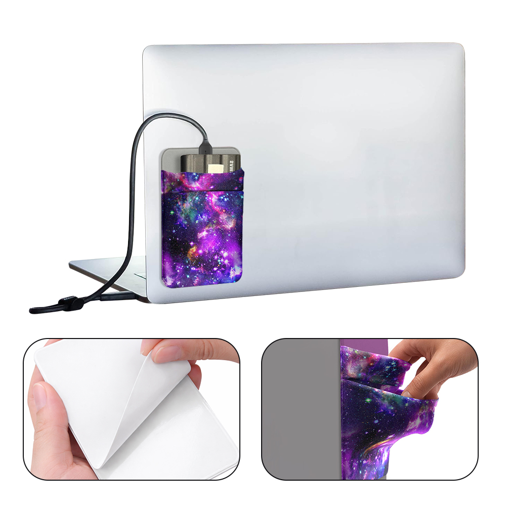 Laptop Adhesive Pouch 2 Pocket for External Portable SSD Magic Mouse USB Cable