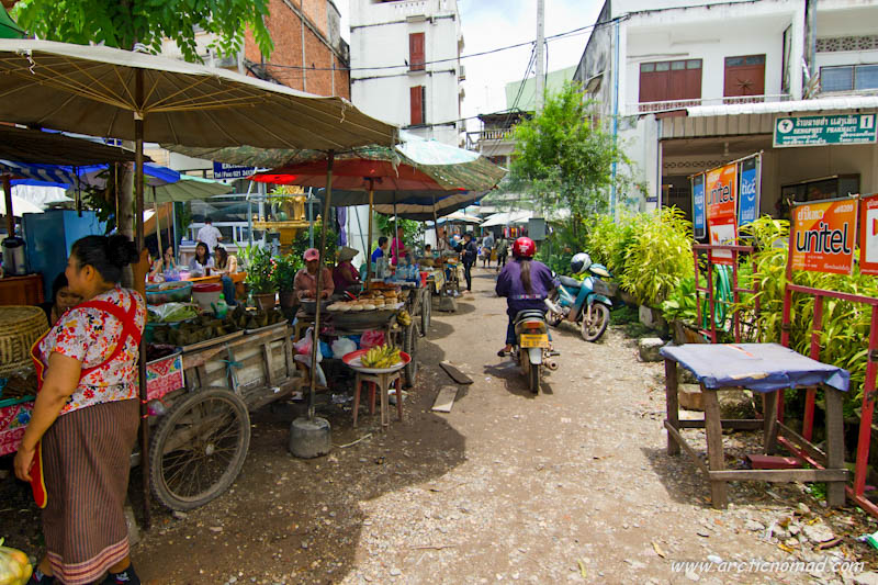 Small market street in Vientiane. Very peaceful compared to Viet