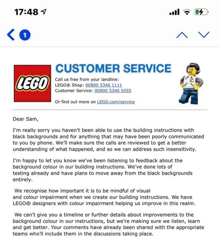 LEGO Customer Service to Sam Walker The Brothers Brick The Brothers