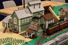 LEGO factory and trains on tracks