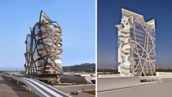 A la torre se le conoce en inglés como The (W)rapper Tower. Foto: Urbanize LA.
