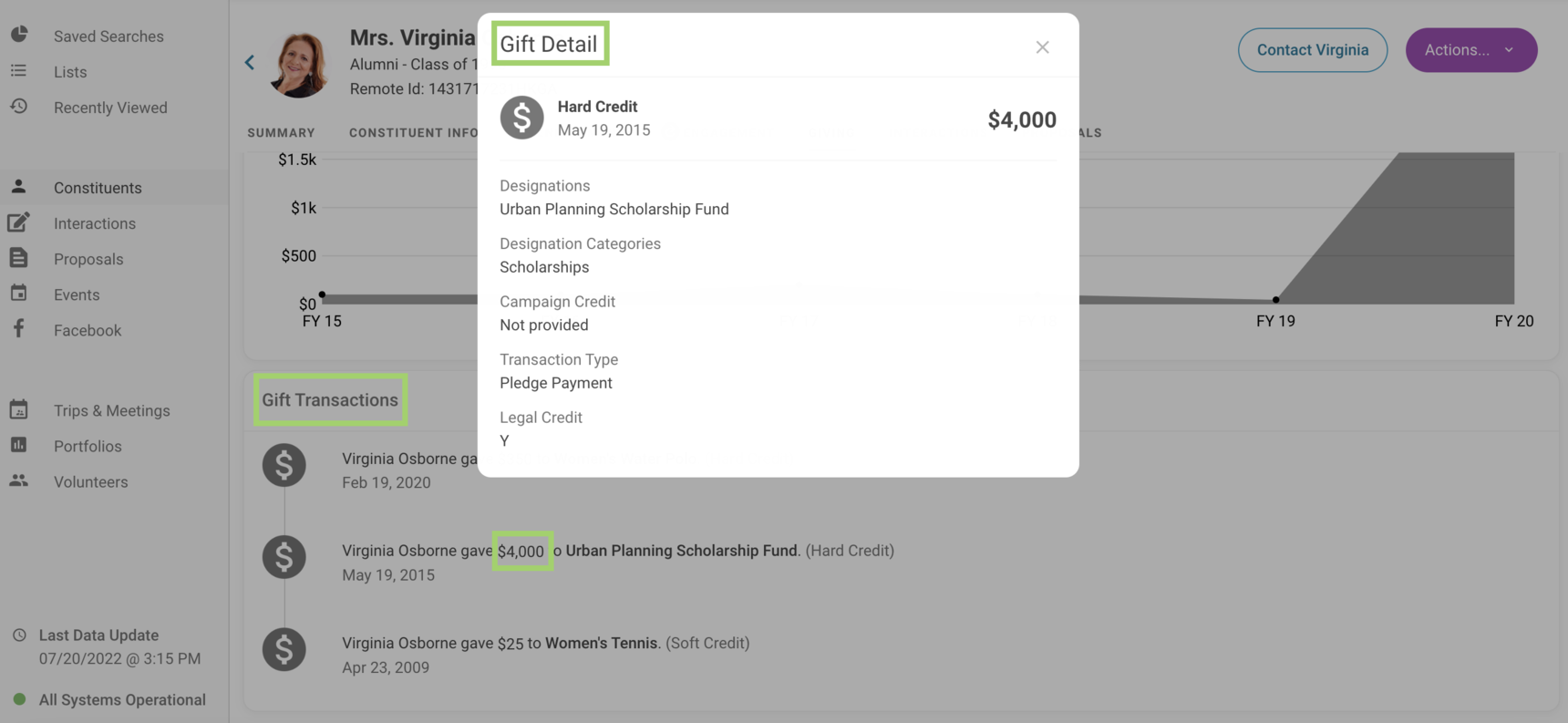 Navigating Gift Transactions Constituent Profiles EverTrue Help Center