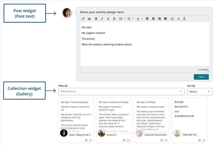 Post Widgets and Collection Widgets on OpenLearning.