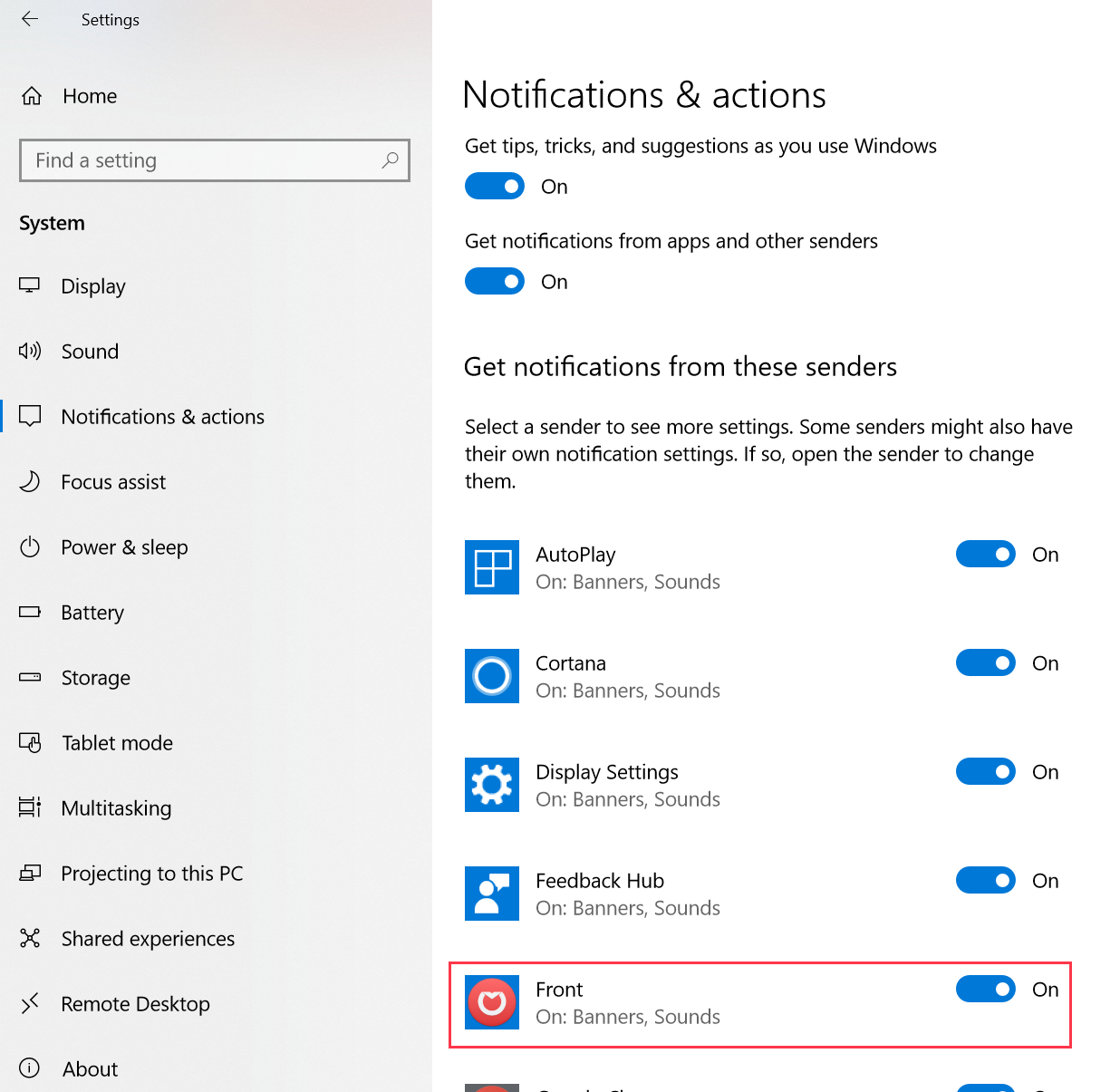 Notification setting. Notification setting