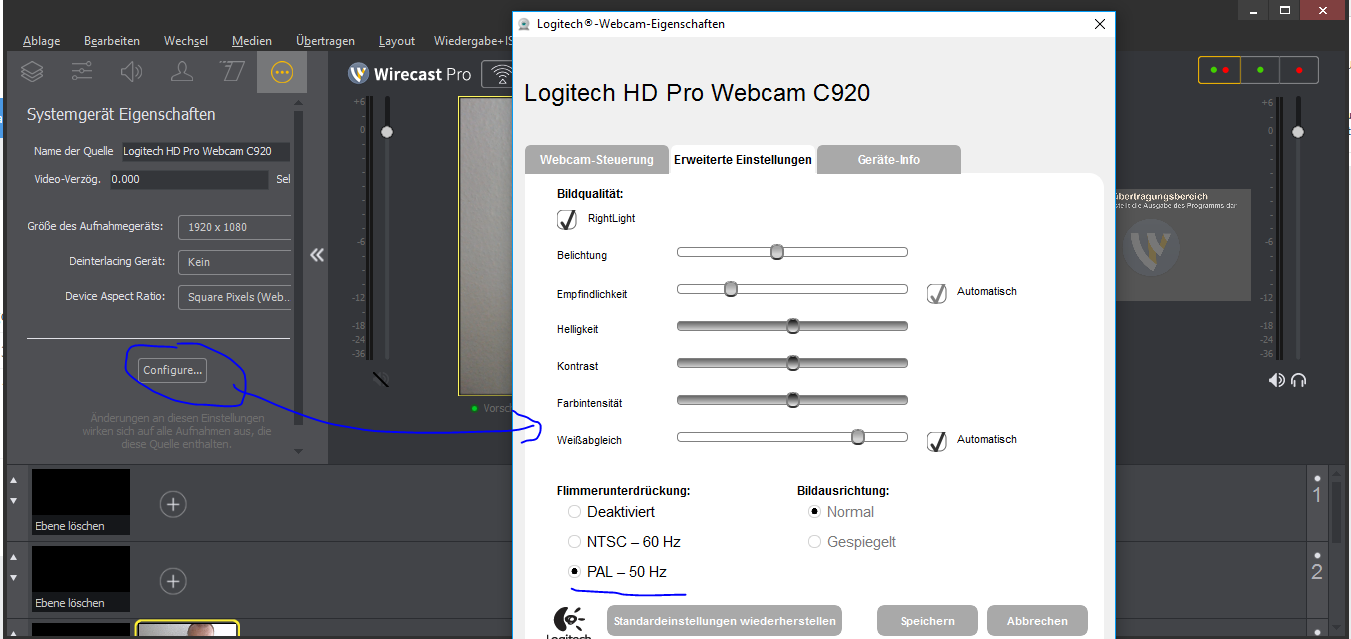 normal settings on logitech camera settings