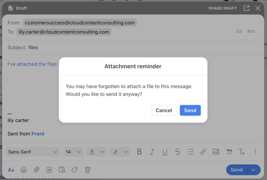 No attachments warning Send Messages Front Help Center