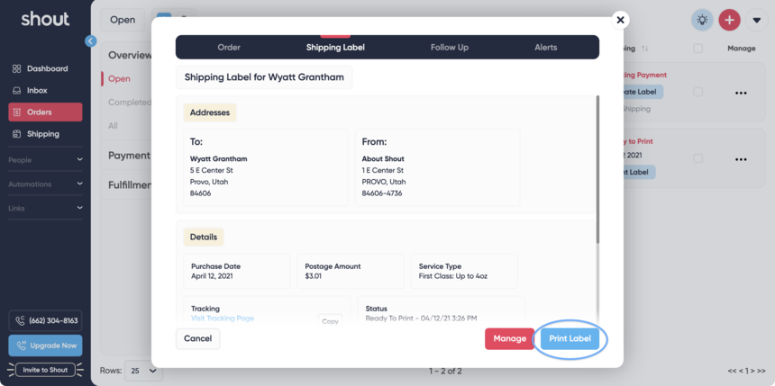 How to Create a Shipping Label from an Order - Shipping - Shout Help Center
