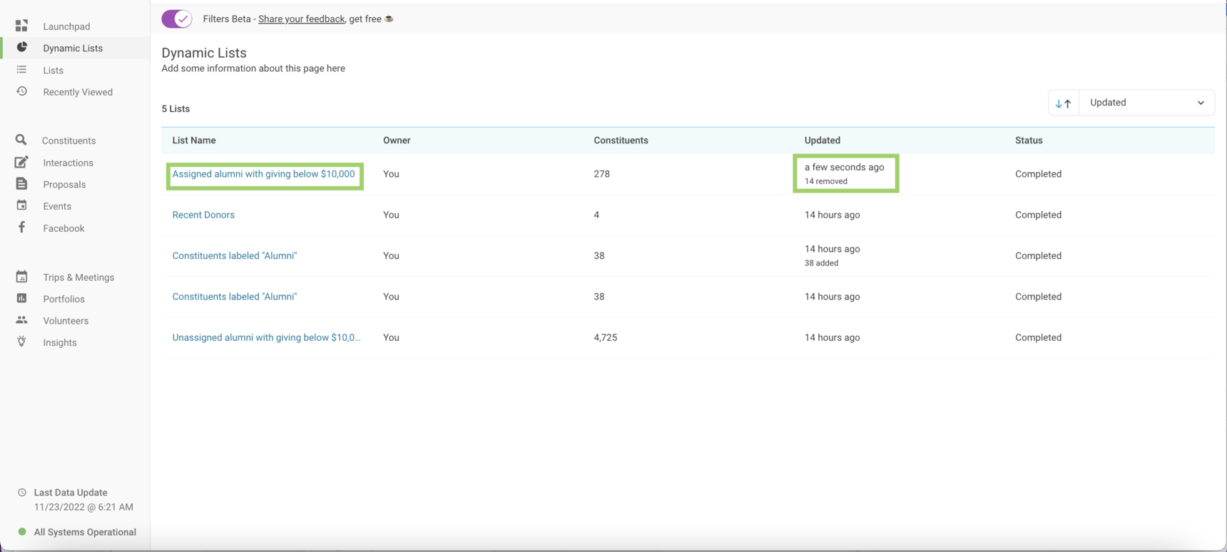 Modifying and Filtering on Dynamic Lists Dynamic Lists EverTrue