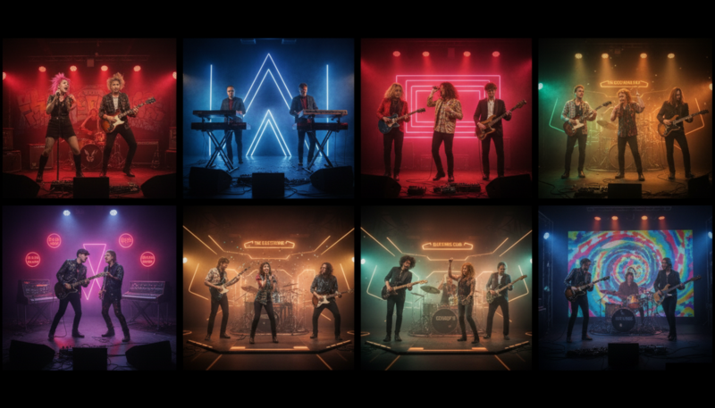 Live party band performing with horns and singers