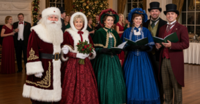 Santa with carolers banner