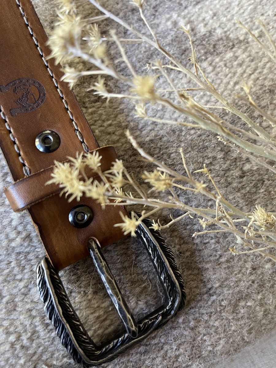 【HI FI FNK】Layer Western Leather Belt Rockmount Sanded Nubuck Full Grain Leather Belt in Tan