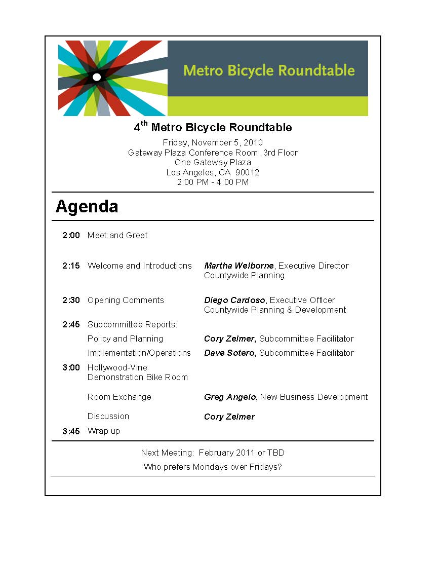 4th Bicycle Roundtable Agenda The Source