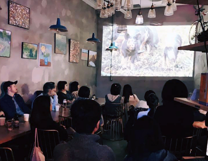 Screening of The Last Pig in vegan bakery in Hong Kong