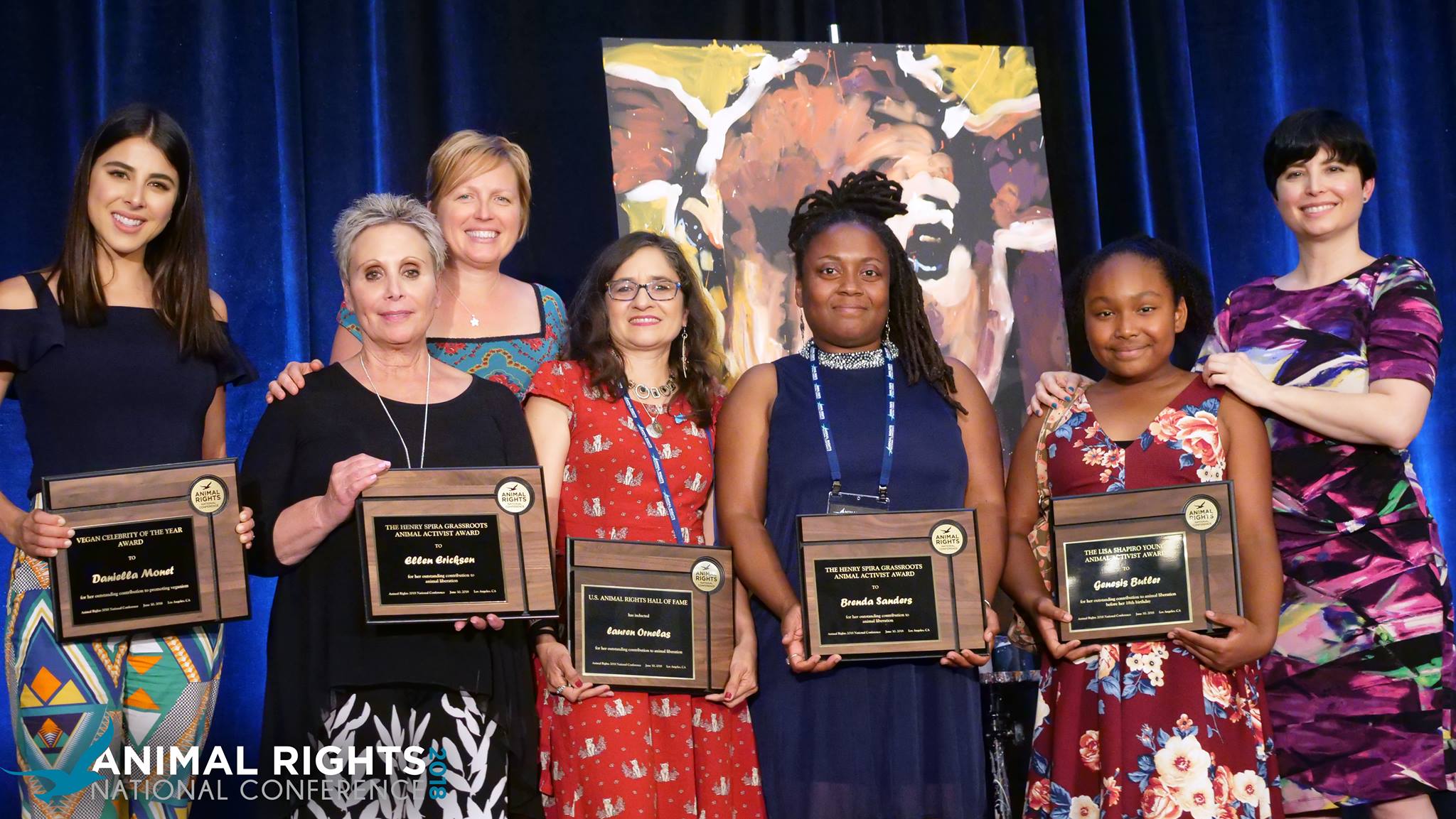 The Animal Rights National Conference 2018 award winners - Pictured left to right: Daniella Monet, Ellen Ericksen, Erica Meier, Lauren Ornelas, Brenda Sanders, Genesis Butler, Dawn L. Moncrief