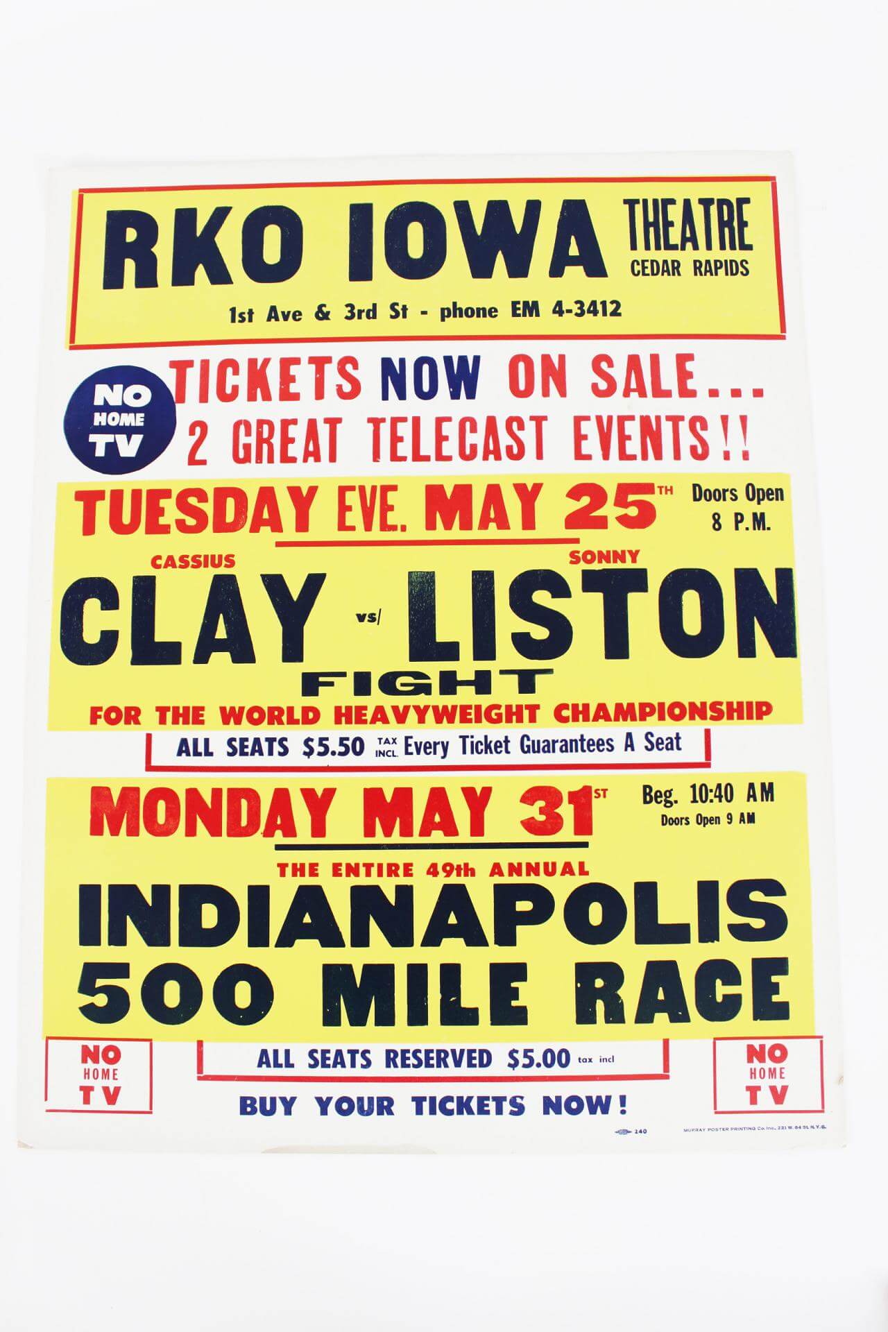 Cassius Clay Sonny Liston Repro Door Poster program