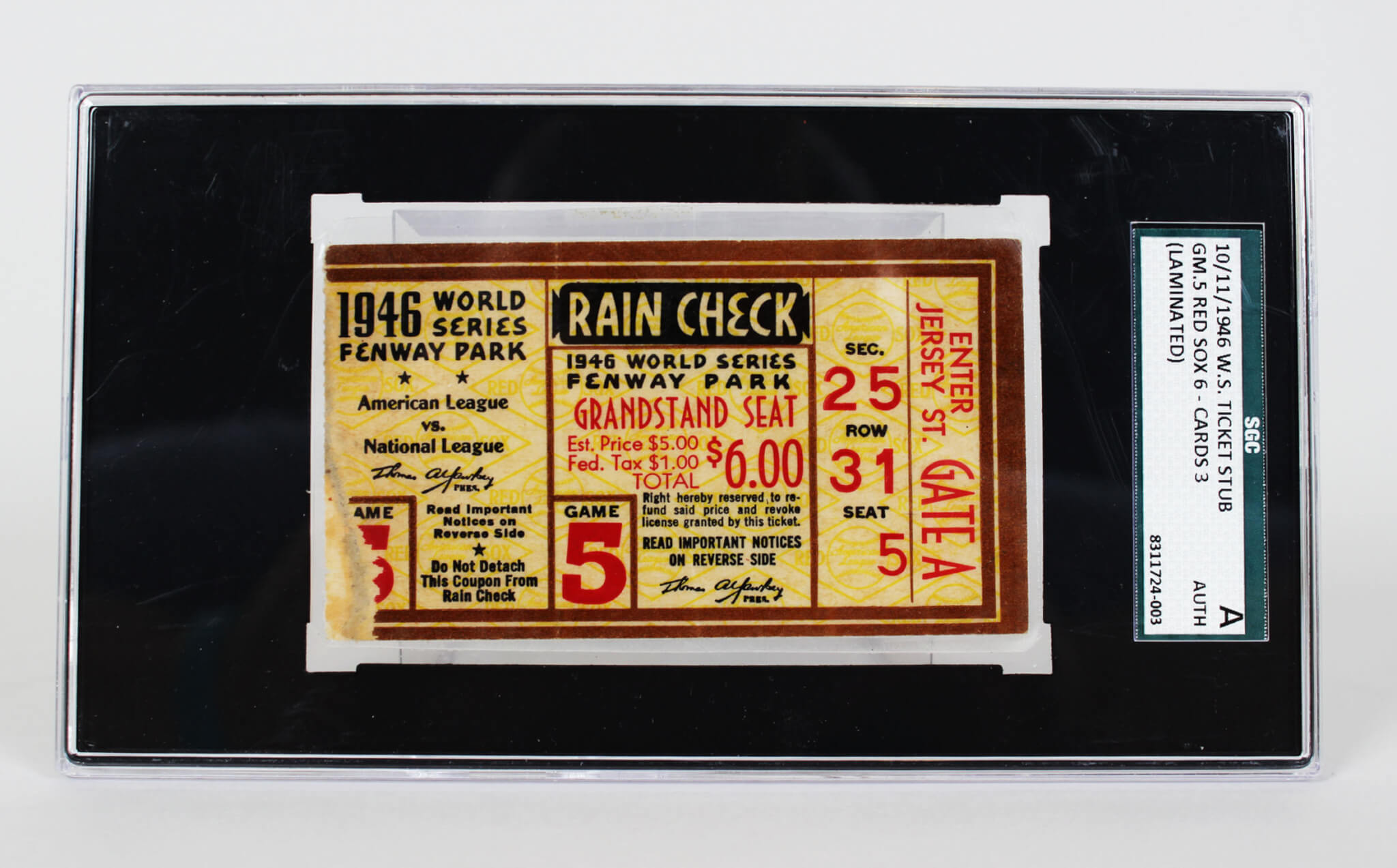 1946 world series ticket stub sgc memorabilia expert