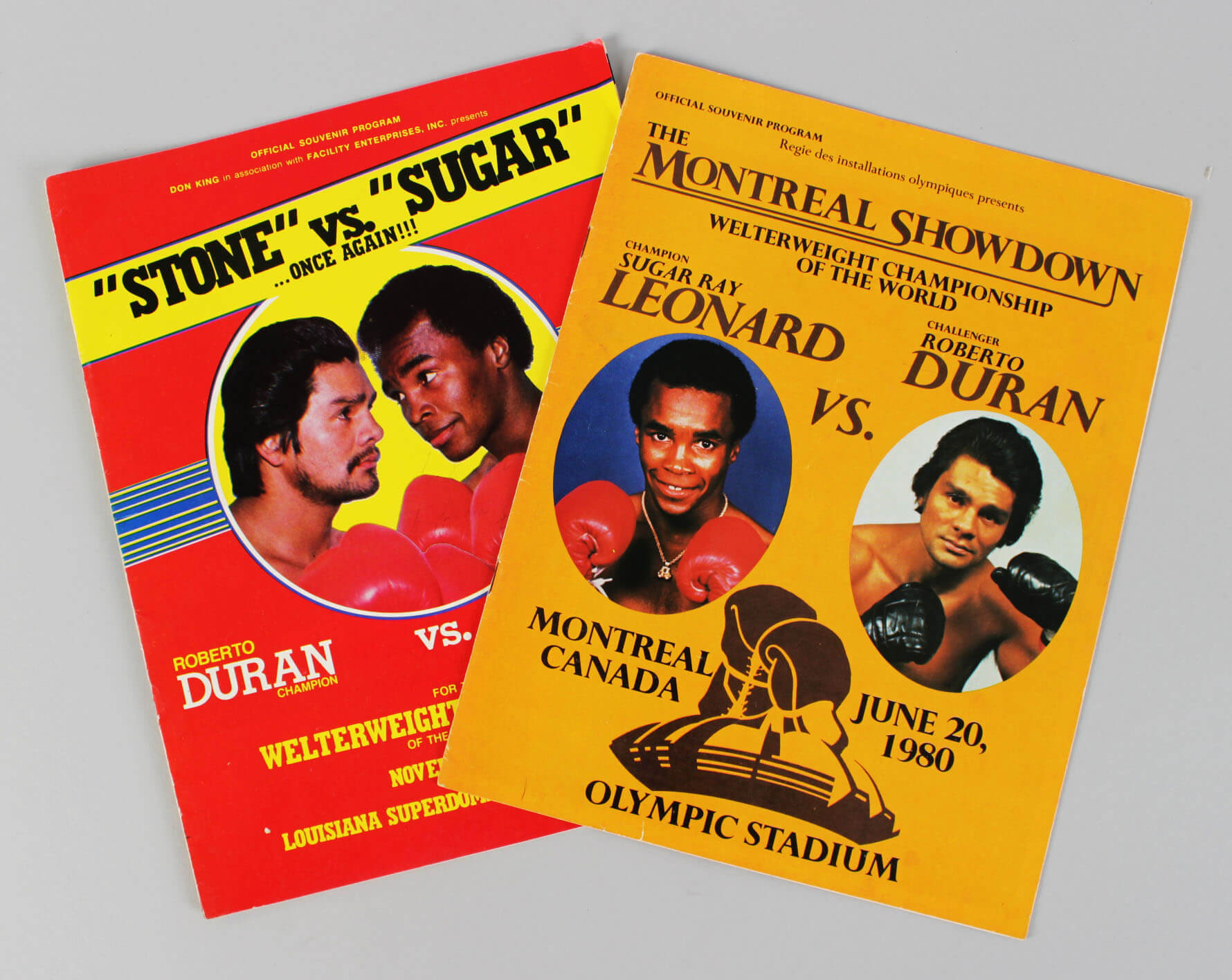Sugar Ray Leonard vs. Roberto Duran I & II Lot (2) Fight Programs Memorabilia Expert
