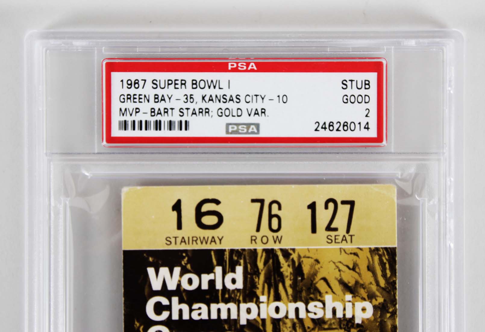 1967 Super Bowl I Ticket Stub Packers vs. Chiefs (PSA Grade 2
