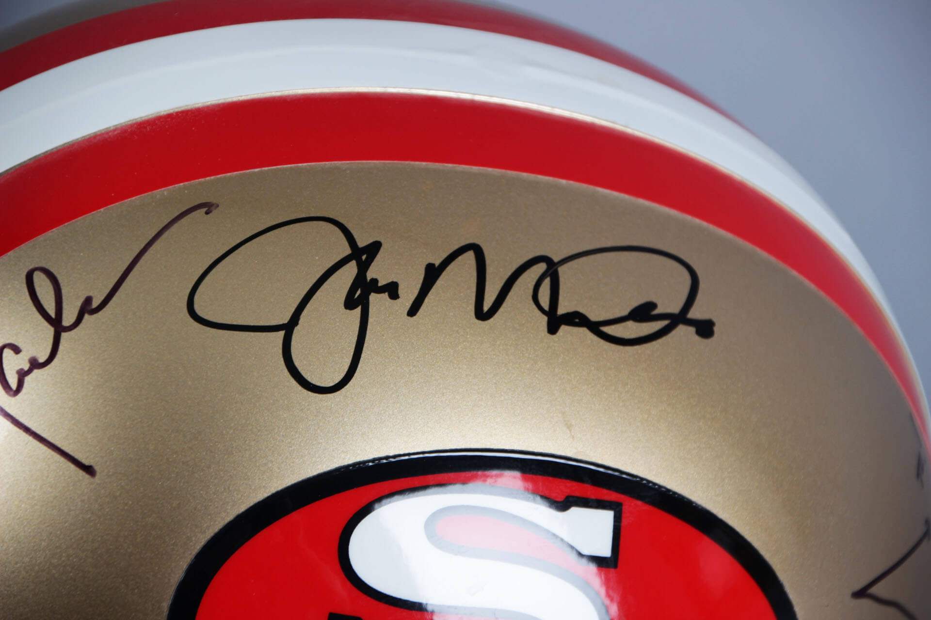 Joe Montana, Jerry Rice & Dwight Clark Signed 49er's Full Size Helmet – COA.