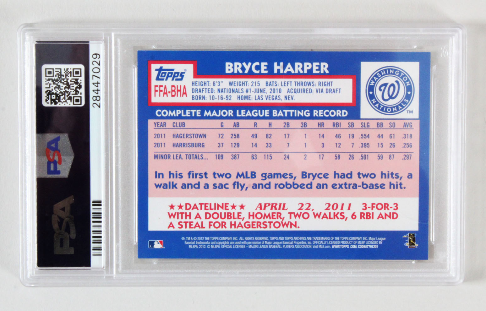 2012 Topps Archives Bryce Harper Rookie Card Signed Auto PSA Graded