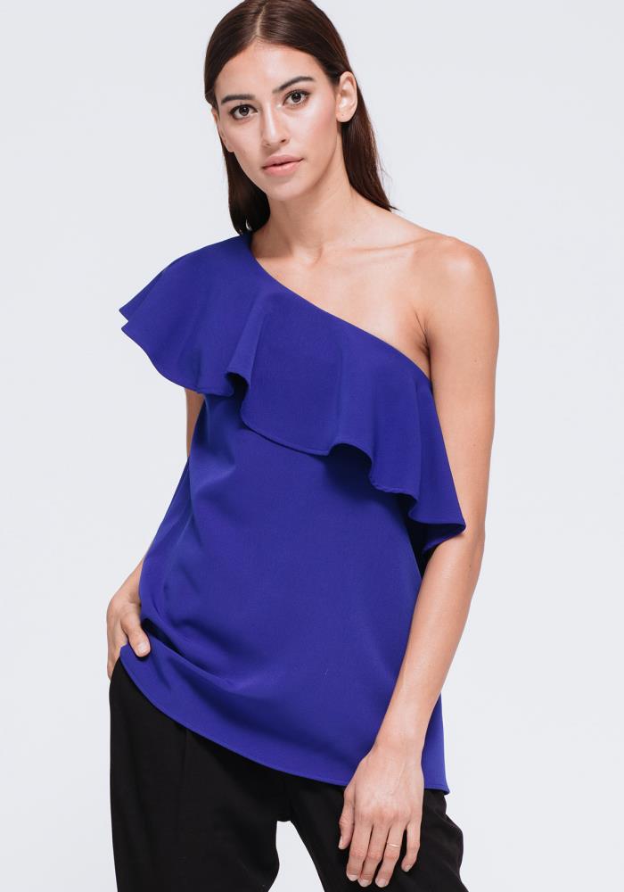 トップス Asymmetry Ruffle One-shoulder Tops Women's Asymmetrical Ruffle One Shoulder Top with Tie – EGGKA