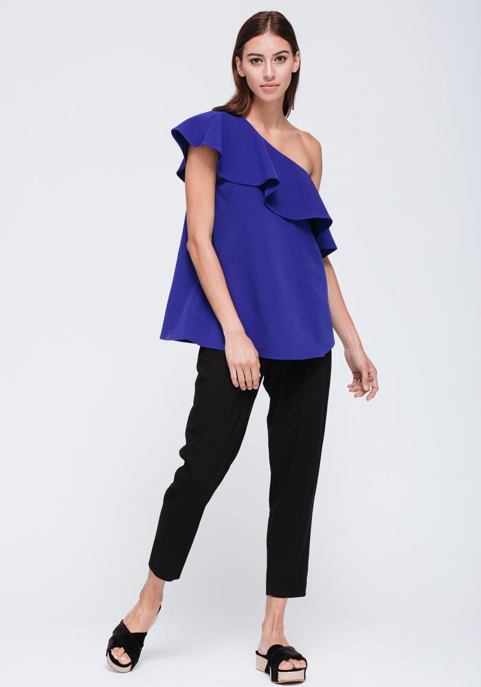 Asymmetrical One Shoulder Top With Bust Ruffle | ROBINK.COM